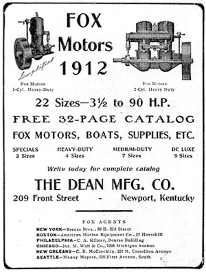 1912 advertisement featuring Fox Motors.